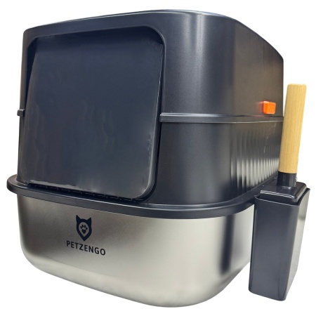 Туалет-домик умный для кошек Petzengo PL-2 60,5х40х39 см с дезодорацией + подставка, нержавеющая сталь​