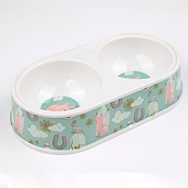 Миска двойная, 26.5×15×5.5 см, 290+290 мл, голубой