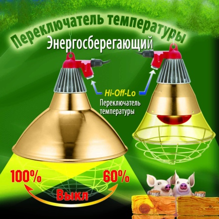 Рефлектор светильник 250 Вт для ИК ламп металл, с переключателем Hi-Off-Lo шнур 2,5 м