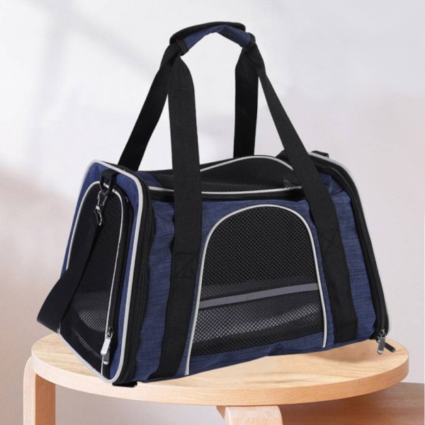 Сумка переноска складная для собак и кошек 45х30х30 см, синяя
