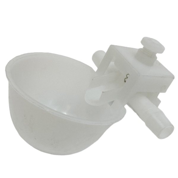 Поилка чашечная с креплением на сетку, регулировкой уровня воды, диаметр 6,3 см, двойной штуцер