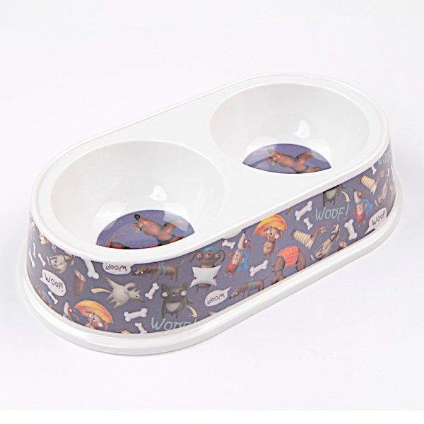 Миска двойная, 23.5×14×5 см, 150+150 мл, синий