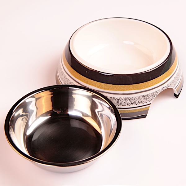 Миска для собак и кошек со стальной вставкой, 14.5x14.5x5 см, 150 мл, шоколадное пироженое