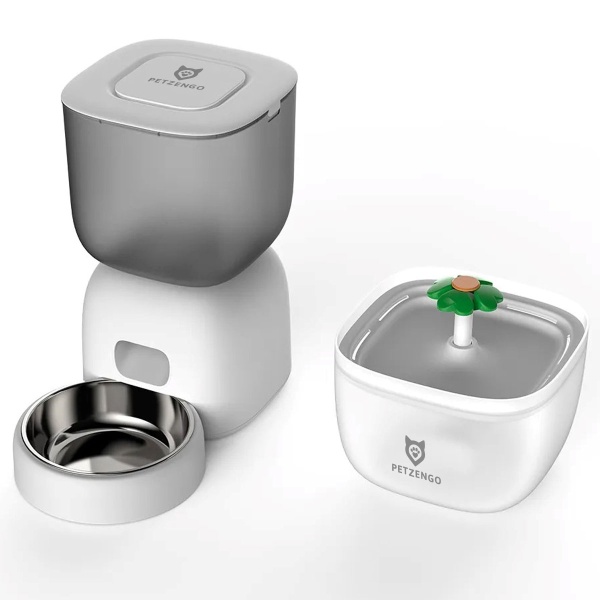 Автокормушка Petzengo PF14-LCD и фонтан-поилка PW7, белая