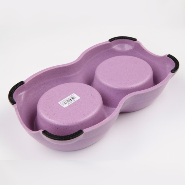 Миска двойная для кошек и собак из бамбука 26х15х5.5 см, 250+250 мл, фиолетовый