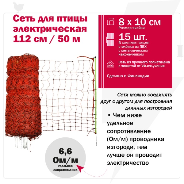 Сетка к электропастуху для птицы Olli, 112 см / 50 м