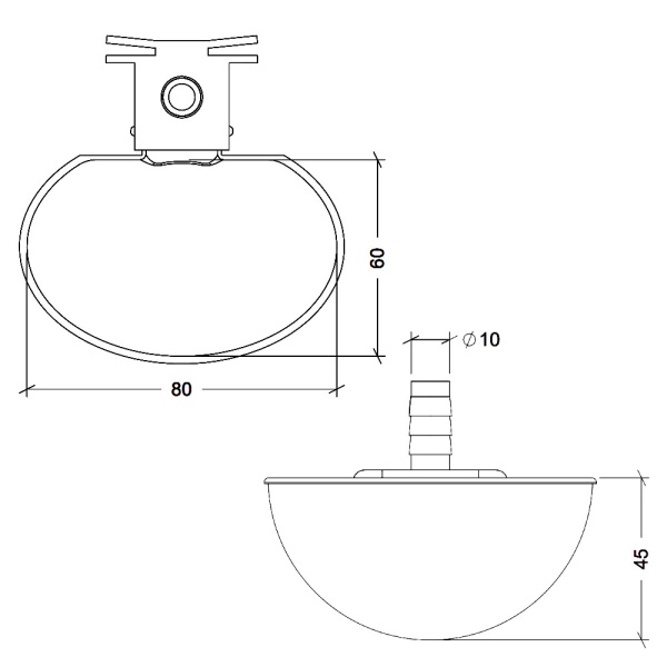 Поилка чашечная Ø80 мм, пластик с креплением на сетку