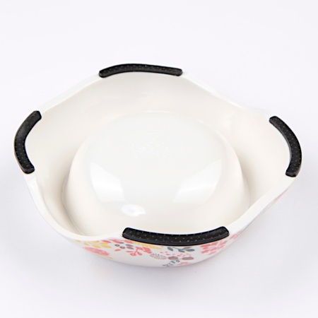 Миска со съемной металлической чашей для собак и кошек,19x14x5.5 см, 420 мл, цветы