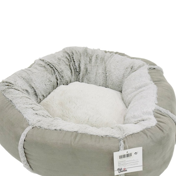 Лежак подушка Pet Choice для собак и кошек, круглый 76х76х15 см, меховой, серый