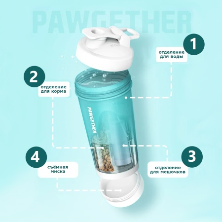 Поилка-кормушка дорожная Pawgether PT1 для собак и кошек, 4 в 1, зеленая