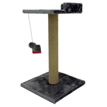 Когтеточка-лежак 35х35х60 см, c игрушкой, темно-серый