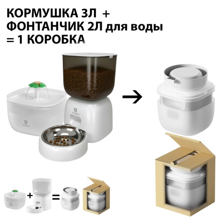 Автокормушка Petzengo PF14-LCD и фонтан-поилка PW7, белая