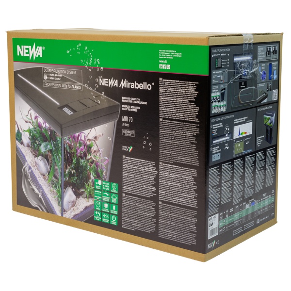 Аквариум Newa Mirabello MIR 70D Daylight LEDS, 70 л, с фильтром, нагревателем и освещением рассвет-закат, серый NEW VERSION
