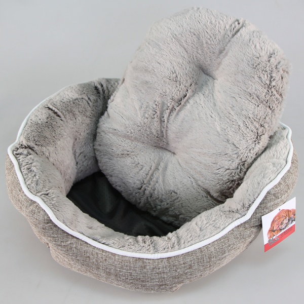 Лежак с бортом 48х42х17 см, меховой, съемная подушка, серый