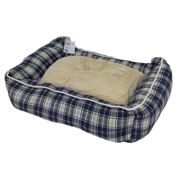 Лежак с бортом 62х50х17 см, съемная меховая подушка, крупная клетка