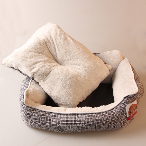 Лежак с бортом 70х58х22 см, меховой, съемная подушка, серый