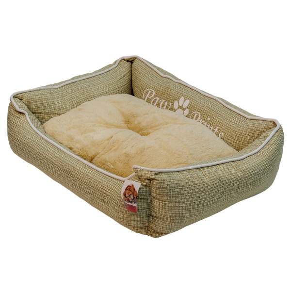 Лежак с бортом 62х50х17 см, съемная меховая подушка, бежевый