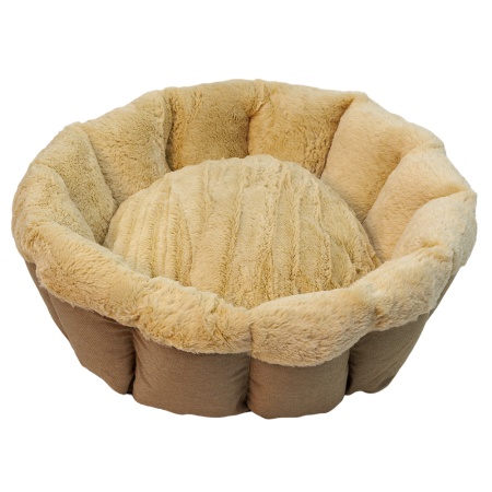 Лежак Pet Choice для собак и кошек, круглый с бортом 60х60х17 см, меховой, коричневый
