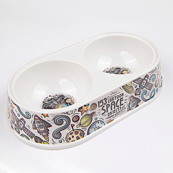 Миска двойная, 26.5×15×5.5 см, 290+290 мл, белый