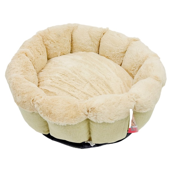 Лежак Pet Choice для собак и кошек, круглый с бортом 55х55х16 см, меховой, кремовый