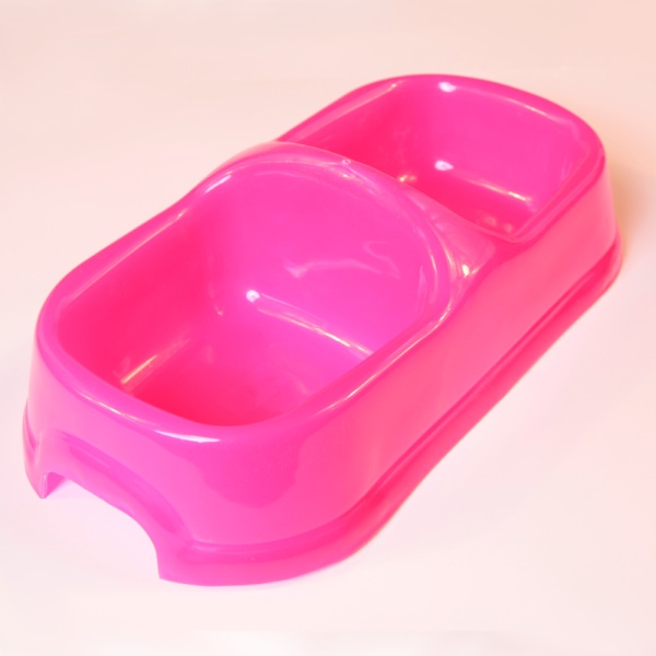 Миска двойная, 29.5x15x8 см, 450+450 мл, розовый