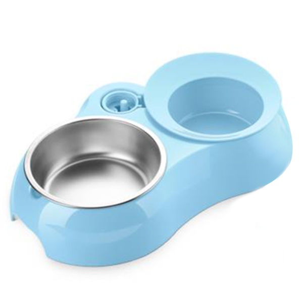 Миска двойная Catidea с автопоением, металл, голубая