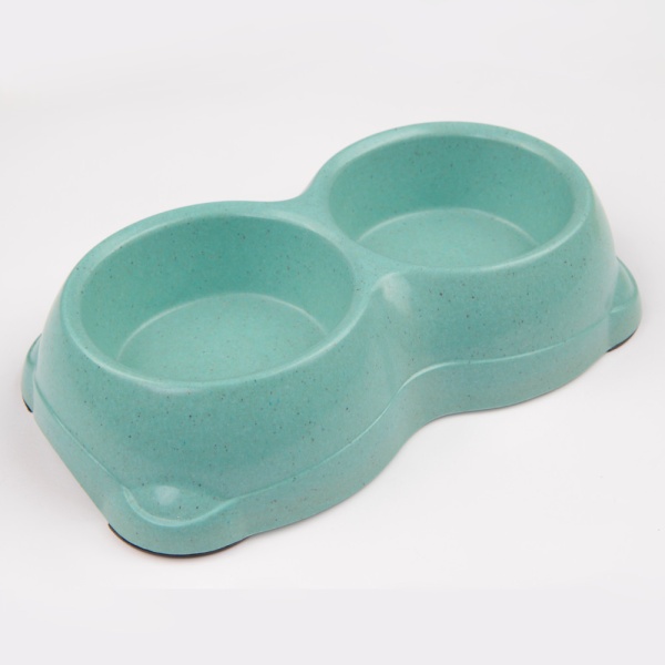 Миска двойная для кошек и собак из бамбука 26х15х5.5 см, 250+250 мл, голубой