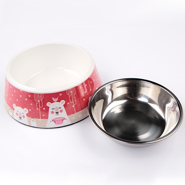 Миска для животных со стальной вставкой, 17.5x17.5x6.6 см, 340 мл, красный