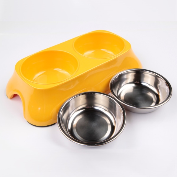 Миска двойная со съемными металлическими вставками, 27x15x6 см, 150+150 мл, желтый