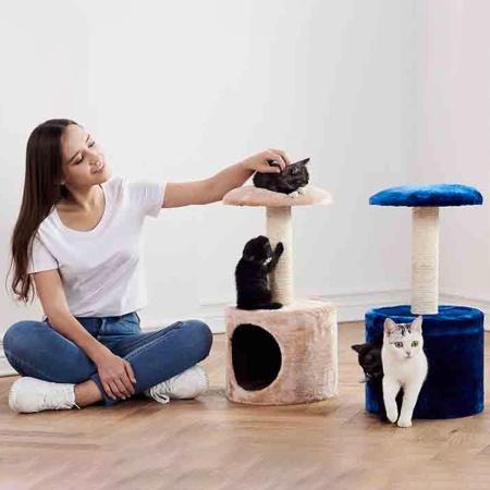 Когтеточка-домик для котят Pet Choice, 26х26х50 см, темно-синий