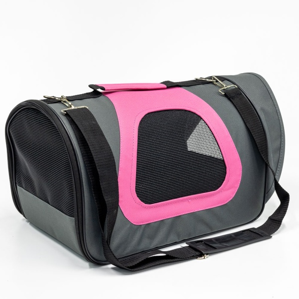 Сумка переноска складная для собак и кошек 40х23х24 см, темно-серый/розовый