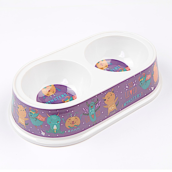 Миска двойная, 23.5×14×5 см, 150+150 мл, фиолетовый