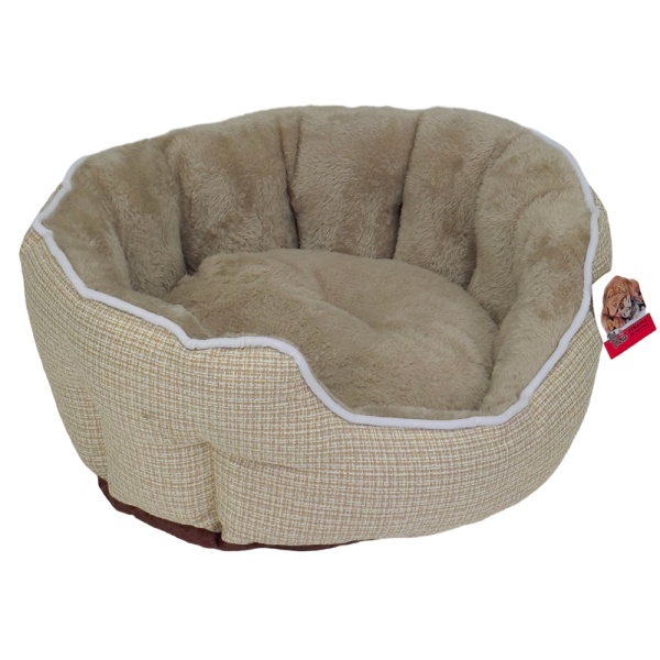 Лежак с бортом 53х47х18 см, меховой, съемная подушка, бежевый